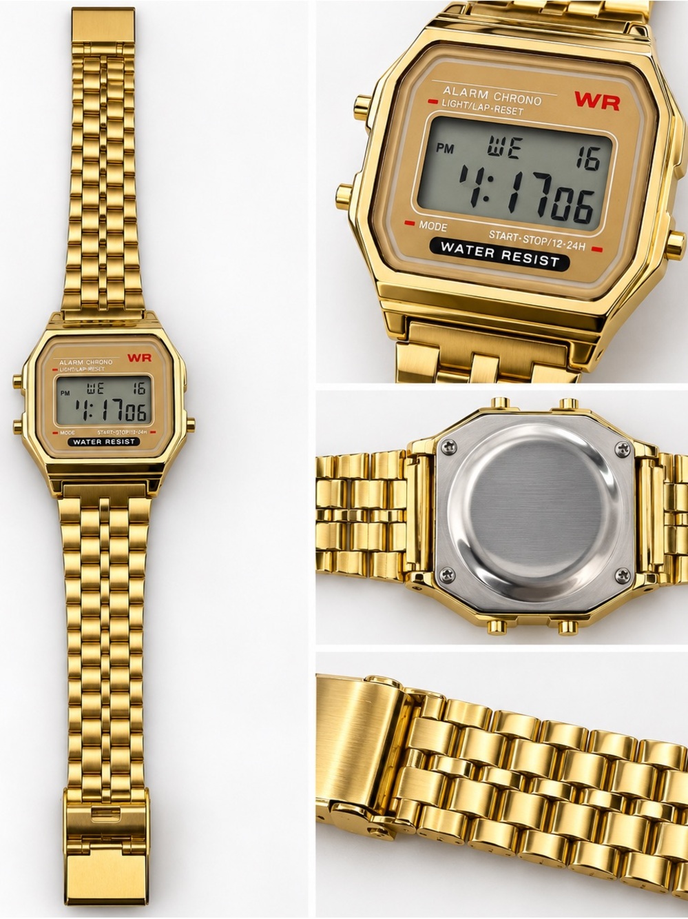Gold Digital Alarm Chrono Watch - Classic Retro Style